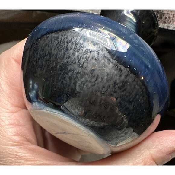 Small Bud Vase Art Pottery Metallic Blues Glazed Handmade 3.25” - Picture 15 of 16